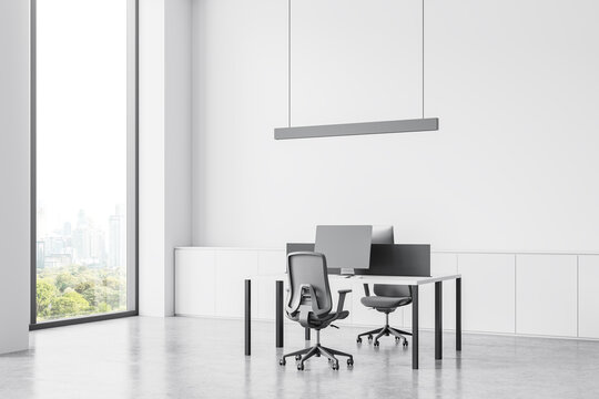 Workplace in minimalistic white office