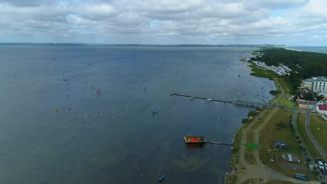 Windsurfing In The Bay In Chalupy Zatoka Pucka Aerial View Poland