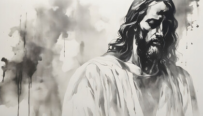 Watercolor painting of Jesus Christ in an impressionist style. - obrazy, fototapety, plakaty