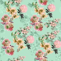 Seamless summer pattern with watercolor flowers handmade,Seamless floral pattern with watercolor roses.flowers pattern seamless