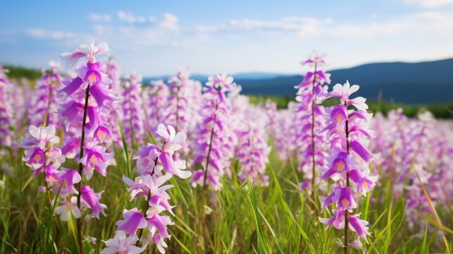 Meadow adorned with the beauty of wild orchids in bloom