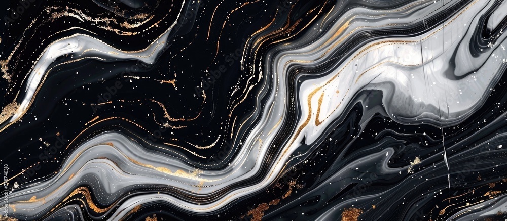 Sticker a detailed closeup showcasing the intricate black and gold marble texture, resembling a painting wit