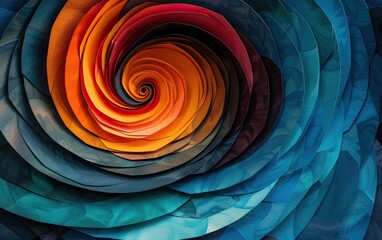 Abstract paper art with swirling patterns and bold colors, reminiscent of a kaleidoscope