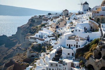 A traditional whitewashed village perched on mountain  , AI generated