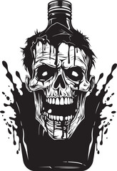 Rotgut Revival Zombie Holding Whiskey Bottle Vector Icon Zombie Bourbon Bliss Whiskey Bottle Vector Logo with Undead Twist