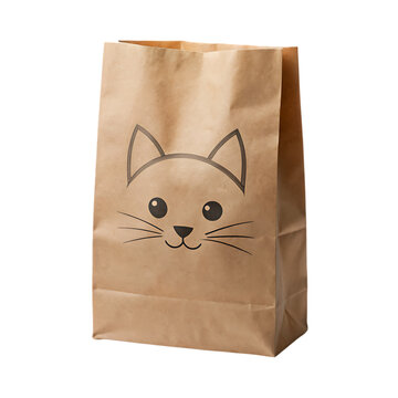 a plain brown paper bag with a drawing of a cat on it