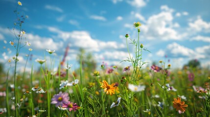 summer and spring flower grass field, wildflower field
