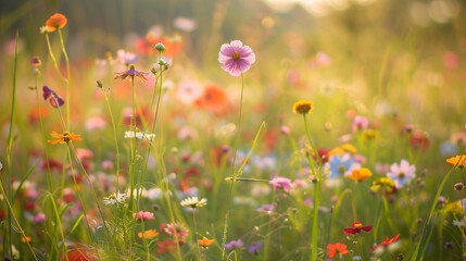 Obraz na płótnie Canvas summer and spring flower grass field, wildflower field