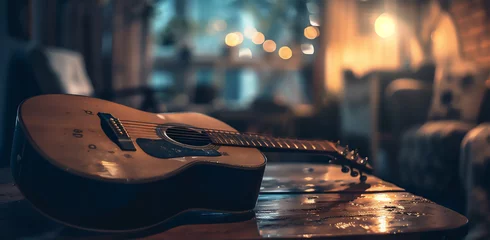 Zelfklevend Fotobehang Muziekwinkel close up of a guitar