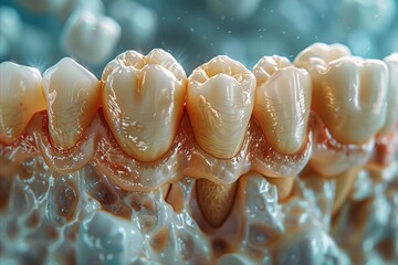 A detailed close-up of an emerging wisdom tooth amidst adult molars
