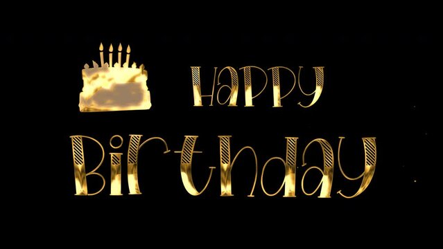 Happy Birthday animation text handwriting in gold color alpha channel. transparent background. Great for opening your vlog video so everyone likes it and happy birthday celebrations