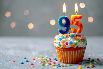 Birthday cupcake with number ninety-five candle