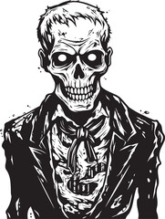 Macabre Mash Zombie Whiskey Bottle Vector Logo Design Zombie Barkeep Whiskey Bottle Vector Logo with Undead Server