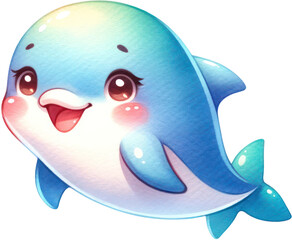 a watercolor cute baby dolphin clipart.