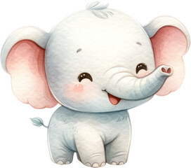 a watercolor cute baby elephant clipart.