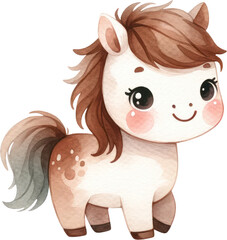 a watercolor cute baby horse clipart.