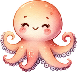 a watercolor cute baby squid clipart.