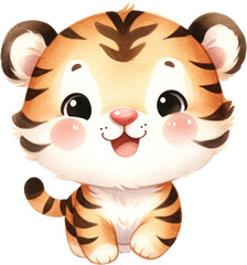a watercolor cute baby tiger clipart.