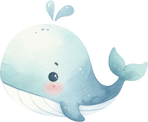 a watercolor cute baby whale clipart.
