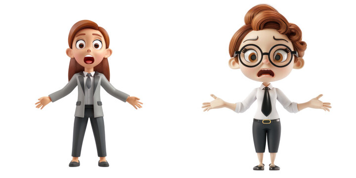 3d female character businesswoman in surprised reaction isolated on transparent background, png