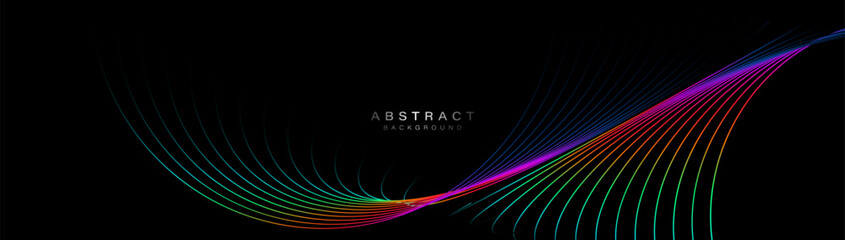 Abstract background with Rainbow color glowing geometric curve lines. Modern minimal trendy shiny lines pattern. Vector illustration