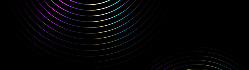 Abstract background with vivid color glowing geometric circle lines. Modern minimal trendy shiny lines pattern. Vector illustration