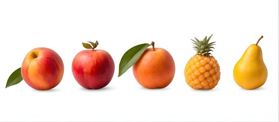 Assorted fruit lineup on a plain white background