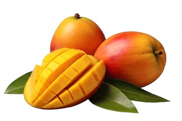 Ripe mangoes isolated on a white backdrop