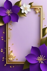Abstract Purple gold background with beautiful frame of white and purple jasmine flowers for memorable wallpaper or greeting card