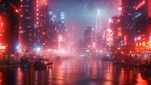 futuristic city cyberpunk features spectacular nighttime skyscrapers