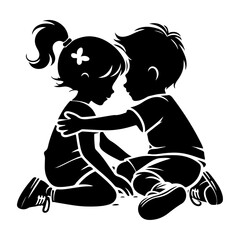 minimalist Happy siblings Children with backpacks going to the school vector black color silhouette 37