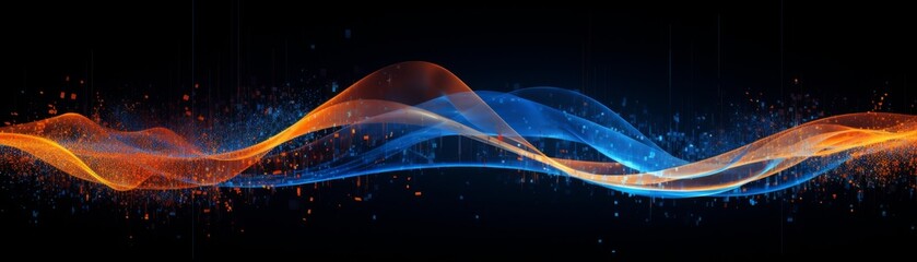 The flow of digital data streams in bold blue and orange colors