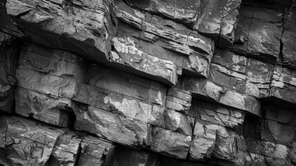 Black and white photo of a rocky wall. Abstract background.