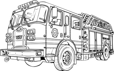 Line art Fire Truck