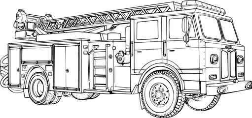 line art illustration of Fire Truck