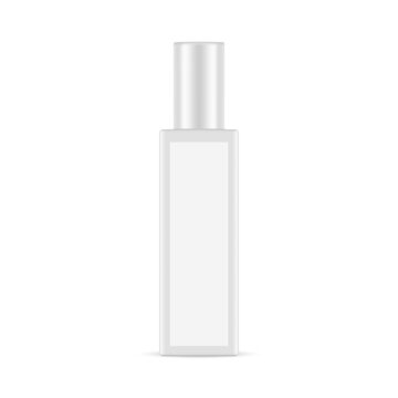 Rectangular Perfume Bottle With Blank Product Label, Isolated On White Background. Vector Illustration