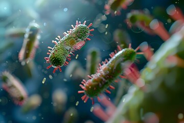 Naklejka premium Microscopic Pathogens Posing Threat to Public Health and Safety