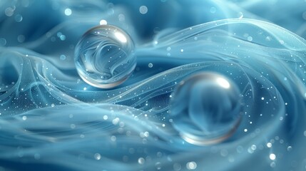   A close-up of a blue background with bubbles scattered throughout the image - obrazy, fototapety, plakaty