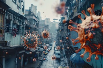 Widespread viral outbreak paralyzes urban center,prompting urgent public health response to curb disease spread and protect vulnerable populations - obrazy, fototapety, plakaty