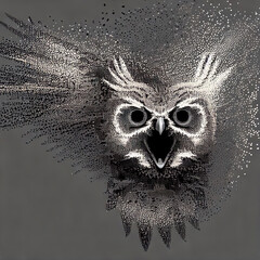 The owl's head is in line with the particles.with Generative AI technology	