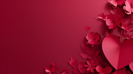 A captivating visual of heart shapes intermingled with floral elements on a romantic red background