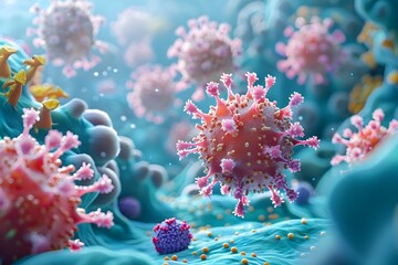 Fototapeta na wymiar Microscopic view of immune response to viral and bacterial infections,providing protection through vaccination or exposure
