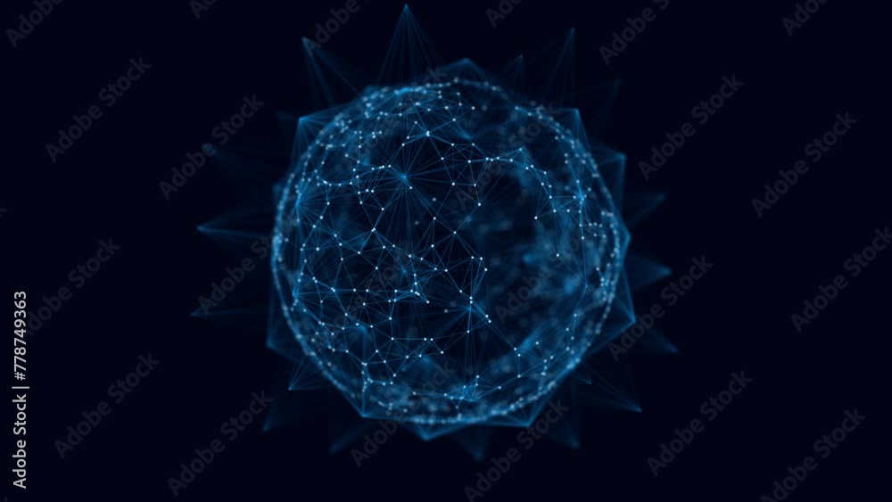 Aufkleber technology blue sphere with connecting dots and lines. digital abstract network structure. 3d render
