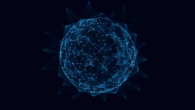 Technology blue sphere with connecting dots and lines. Digital abstract network structure. 3D rendering.