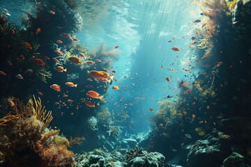 Fototapeta na wymiar A vibrant underwater scene capturing the Great Barrier Reef in Australia , AI generated