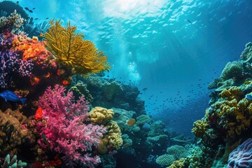 Fototapeta na wymiar A vibrant underwater scene capturing the Great Barrier Reef in Australia --ar 3:2 --v 6 Job ID: 185f895e-0743-4b80-b583-c72e614f90a4