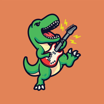 cute design illustration of a dinosaur playing guitar