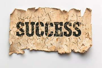 Success text on isolated ripped torn paper