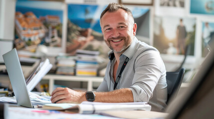 Fototapeta premium Independent Freelance Travel Agent Professional Who Works Directly With Clients To Plan And Book Trips. Generative AI.