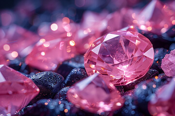 Natural Sapphire gemstone, Jewel or gems on pink shine color, Collection of many natural gemstones on stone